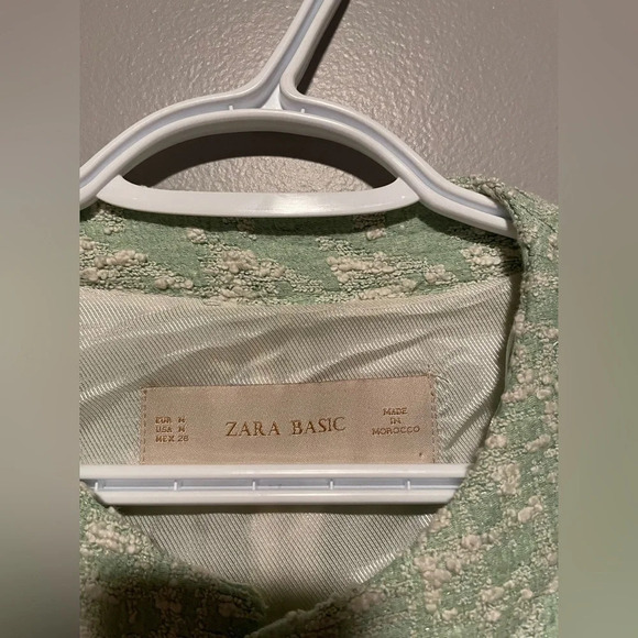 NEW Zara Basic Special Collection Tweed Green and White jacket size Medium - Picture 5 of 7